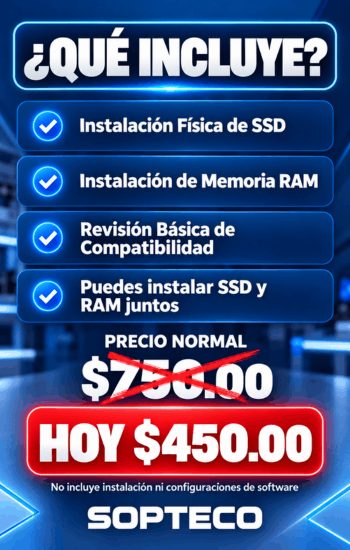 Información de instalación de RAM y SSD SOPTECO